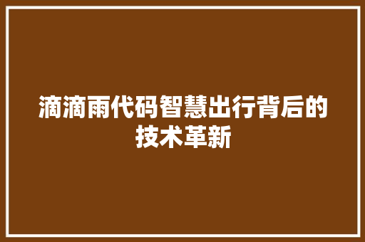 滴滴雨代码智慧出行背后的技术革新