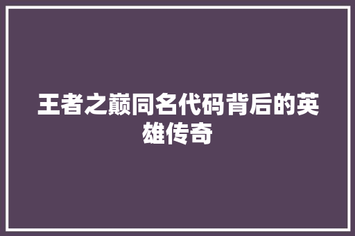 王者之巅同名代码背后的英雄传奇
