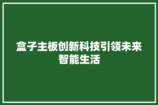盒子主板创新科技引领未来智能生活