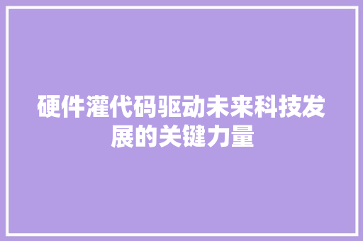 硬件灌代码驱动未来科技发展的关键力量