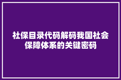 社保目录代码解码我国社会保障体系的关键密码