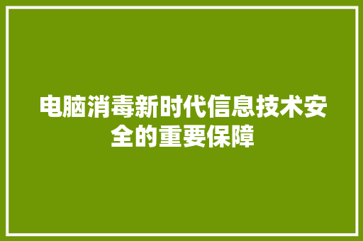 电脑消毒新时代信息技术安全的重要保障
