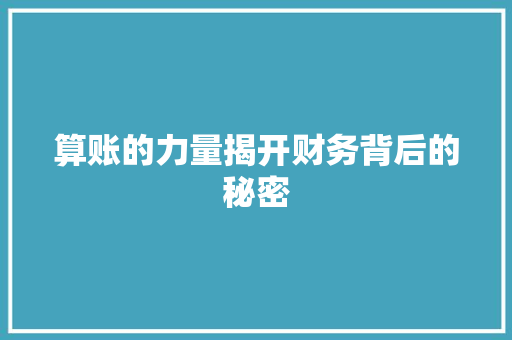 算账的力量揭开财务背后的秘密
