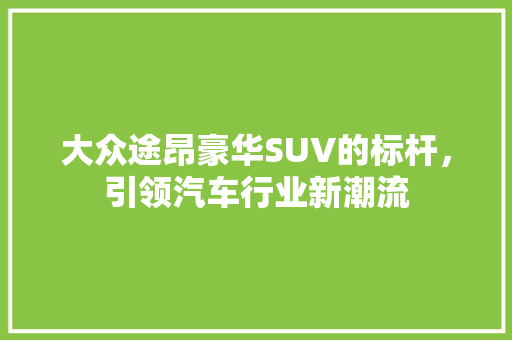 大众途昂豪华SUV的标杆，引领汽车行业新潮流