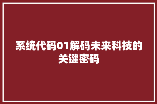 系统代码01解码未来科技的关键密码