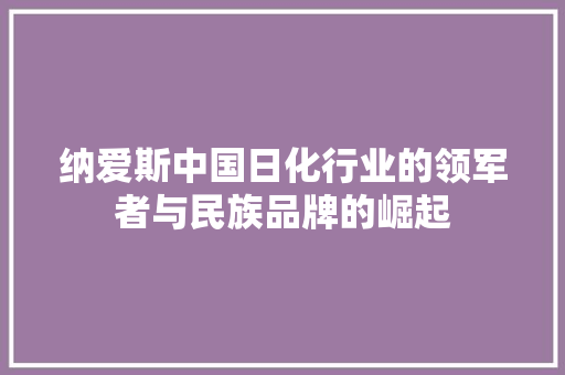纳爱斯中国日化行业的领军者与民族品牌的崛起
