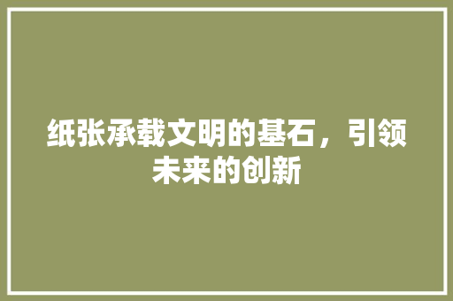 纸张承载文明的基石，引领未来的创新