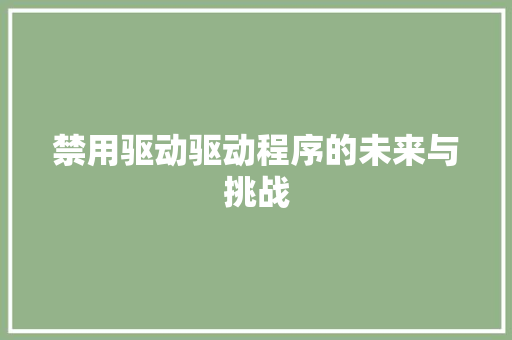 禁用驱动驱动程序的未来与挑战  第1张