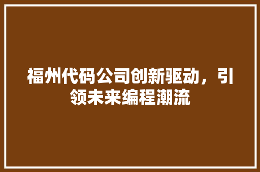 福州代码公司创新驱动，引领未来编程潮流