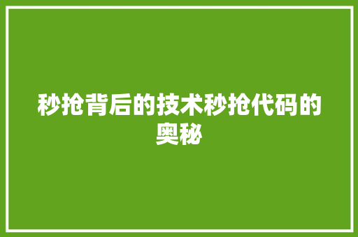 秒抢背后的技术秒抢代码的奥秘