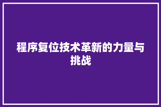 程序复位技术革新的力量与挑战