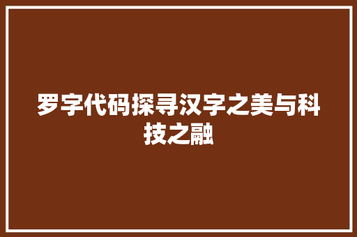罗字代码探寻汉字之美与科技之融