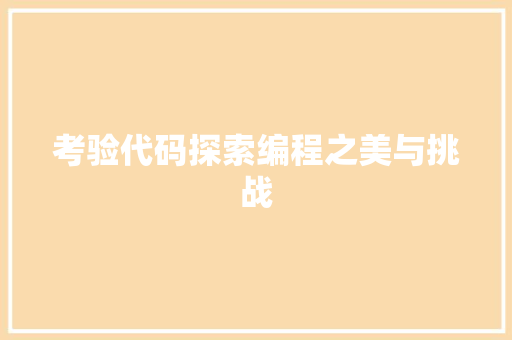 考验代码探索编程之美与挑战