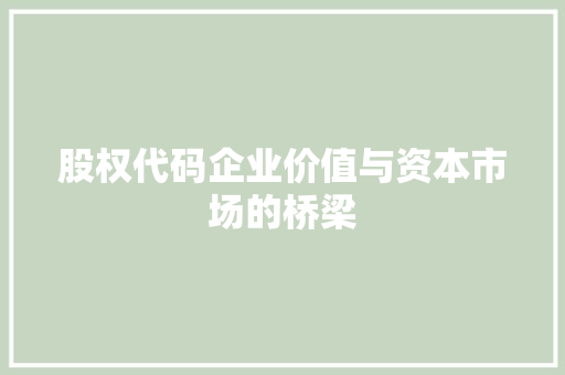 股权代码企业价值与资本市场的桥梁