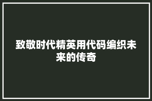 致敬时代精英用代码编织未来的传奇