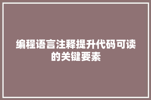 编程语言注释提升代码可读的关键要素