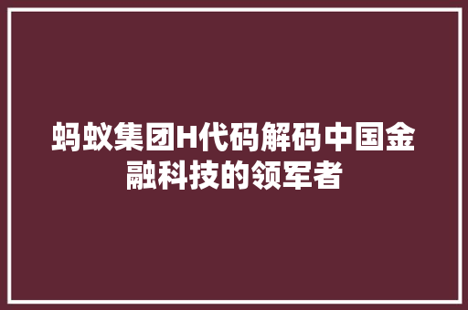蚂蚁集团H代码解码中国金融科技的领军者