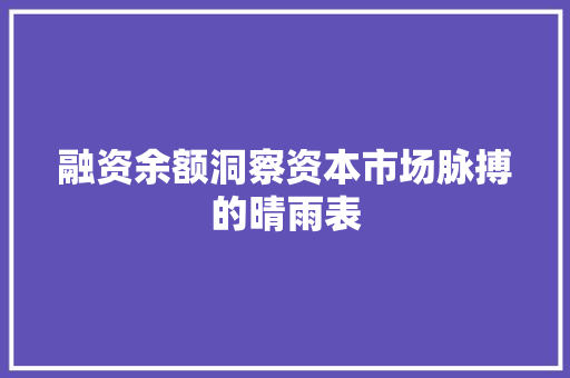 融资余额洞察资本市场脉搏的晴雨表