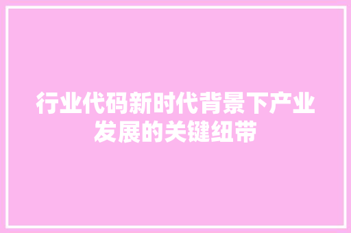 行业代码新时代背景下产业发展的关键纽带
