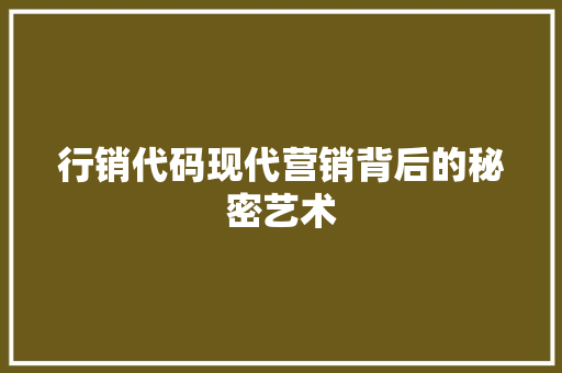 行销代码现代营销背后的秘密艺术