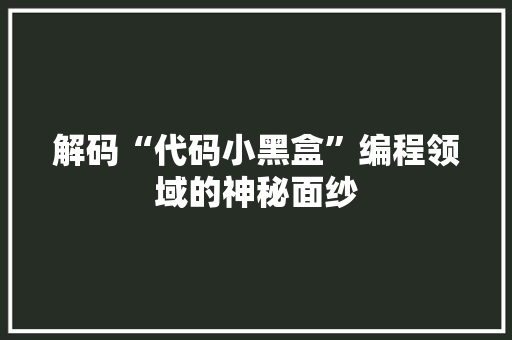 解码“代码小黑盒”编程领域的神秘面纱