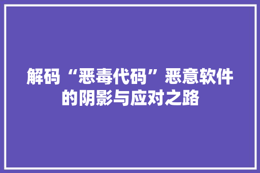 解码“恶毒代码”恶意软件的阴影与应对之路