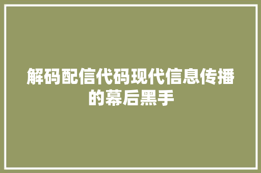 解码配信代码现代信息传播的幕后黑手