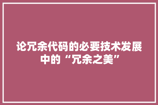 论冗余代码的必要技术发展中的“冗余之美”