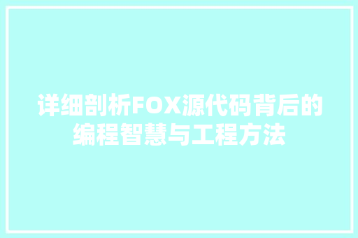 详细剖析FOX源代码背后的编程智慧与工程方法