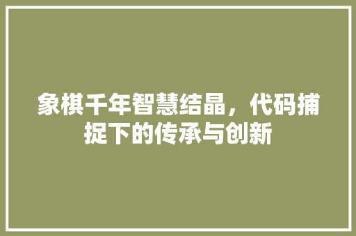 象棋千年智慧结晶，代码捕捉下的传承与创新