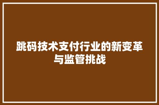跳码技术支付行业的新变革与监管挑战