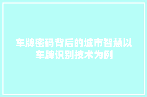 车牌密码背后的城市智慧以车牌识别技术为例