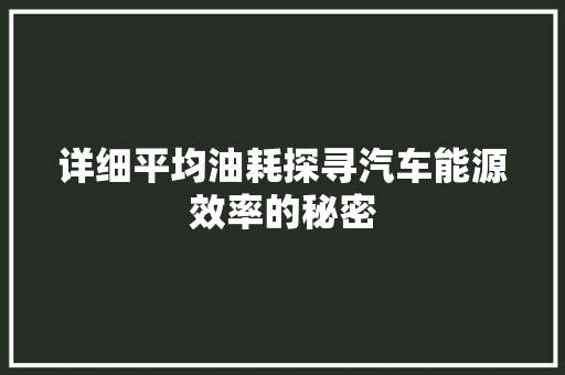 详细平均油耗探寻汽车能源效率的秘密