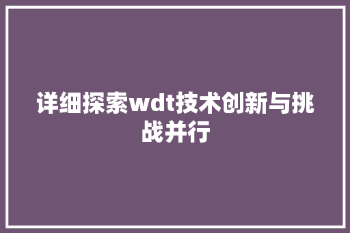 详细探索wdt技术创新与挑战并行