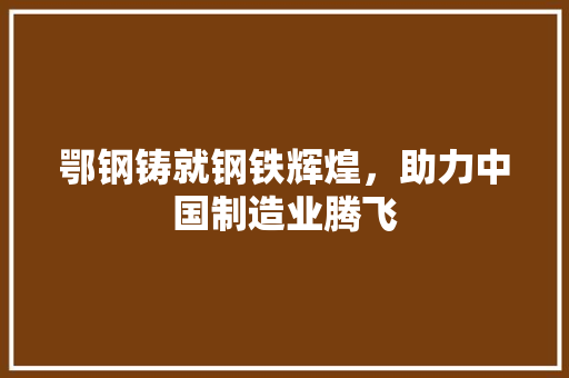 鄂钢铸就钢铁辉煌，助力中国制造业腾飞
