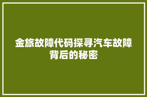 金旅故障代码探寻汽车故障背后的秘密