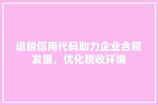 退税信用代码助力企业合规发展，优化税收环境