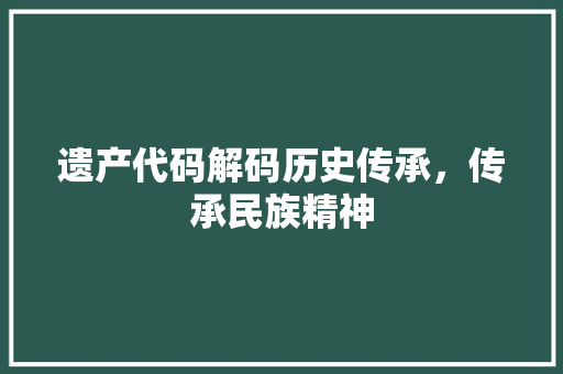遗产代码解码历史传承，传承民族精神