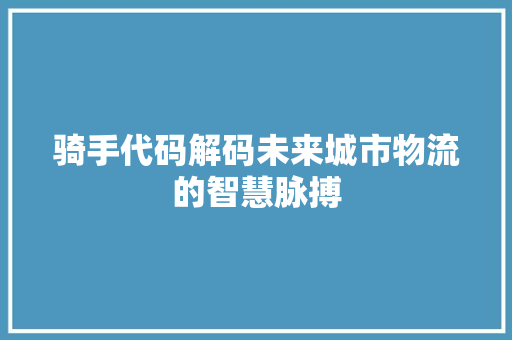 骑手代码解码未来城市物流的智慧脉搏