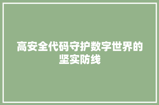 高安全代码守护数字世界的坚实防线
