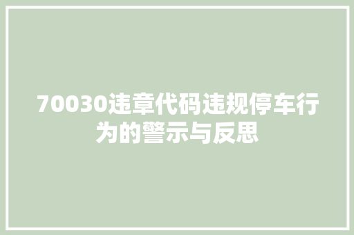 70030违章代码违规停车行为的警示与反思