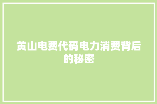 黄山电费代码电力消费背后的秘密