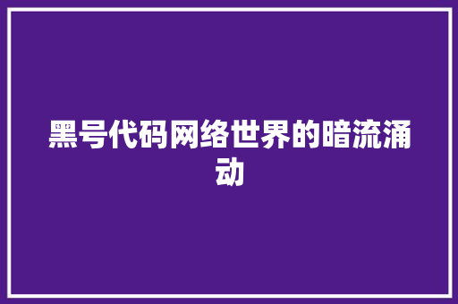 黑号代码网络世界的暗流涌动