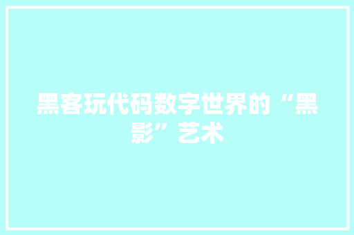 黑客玩代码数字世界的“黑影”艺术