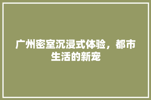 广州密室沉浸式体验，都市生活的新宠