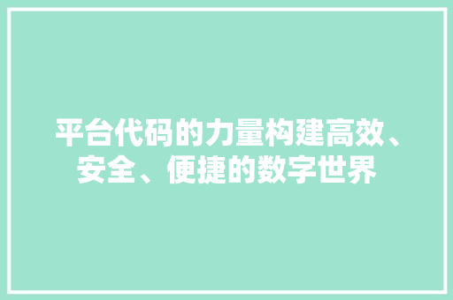 平台代码的力量构建高效、安全、便捷的数字世界