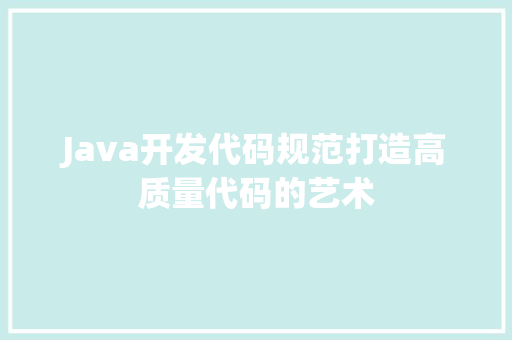 Java开发代码规范打造高质量代码的艺术