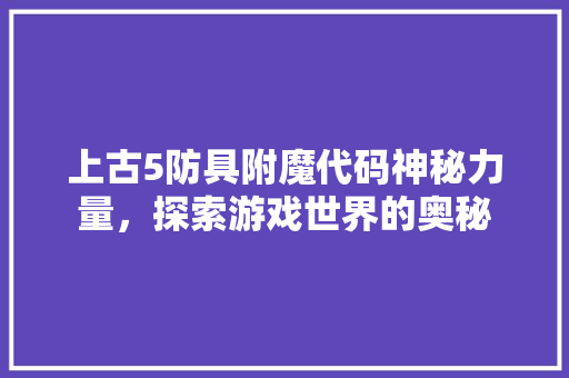 上古5防具附魔代码神秘力量，探索游戏世界的奥秘
