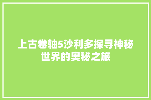 上古卷轴5沙利多探寻神秘世界的奥秘之旅
