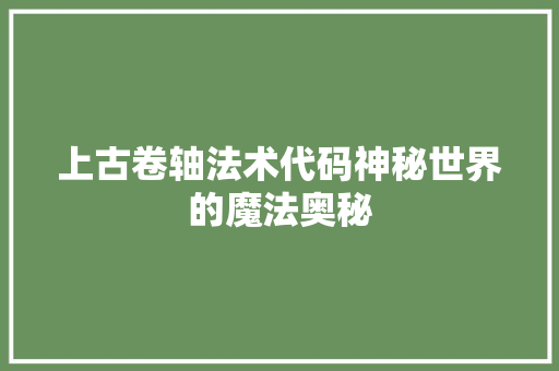 上古卷轴法术代码神秘世界的魔法奥秘